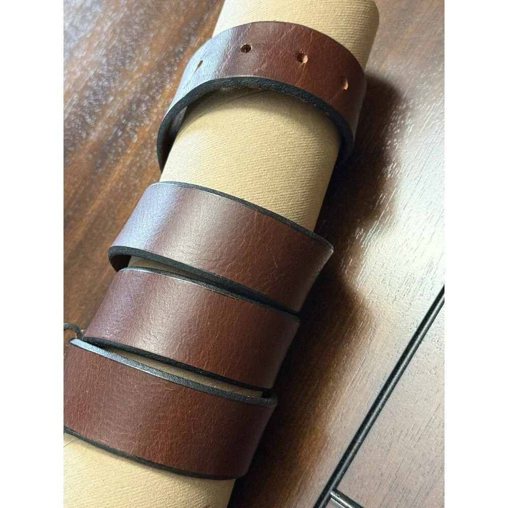 LL Bean Dress Belt Mens Size 38 Brown Thick LeatherBrass Buckle